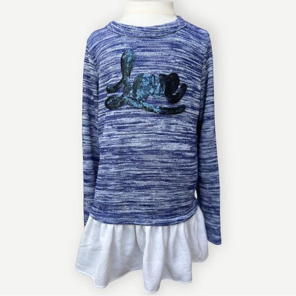 Lily Bleu Girls Kids Long Sleeve Ruffle Hem Blue Bow Back Sequin Shirt. 6. - Picture 1 of 8